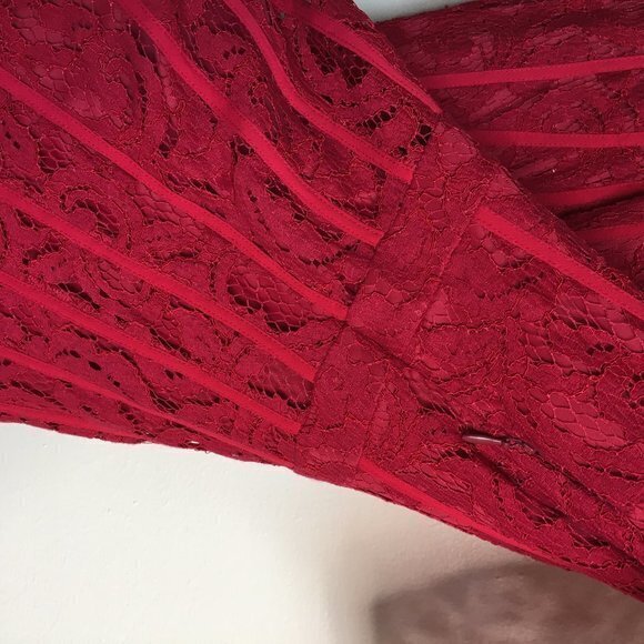 Adrianna Papell Red Lace Short Sleeve Stretchy Dress Womens Size 6 Lined - Picture 6 of 6